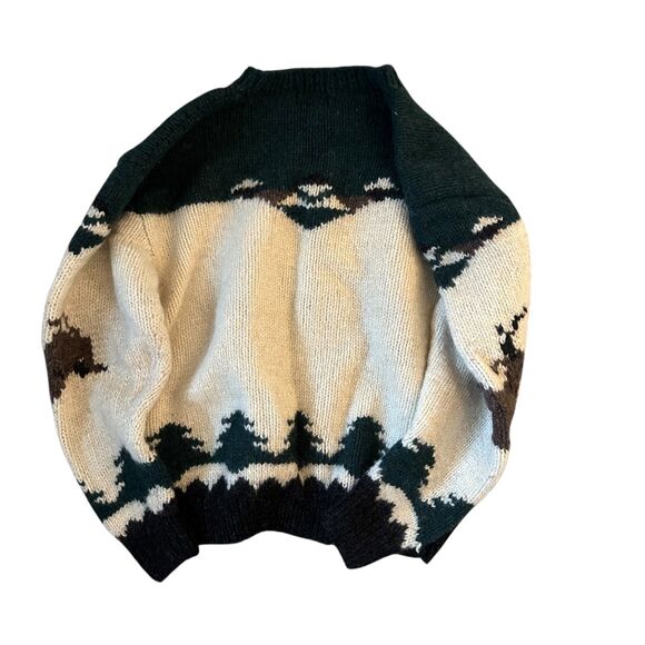Woolrich Vintage 100% Wool White & Green Reindeer Trees Jacquard Sweater XL - Picture 2 of 8